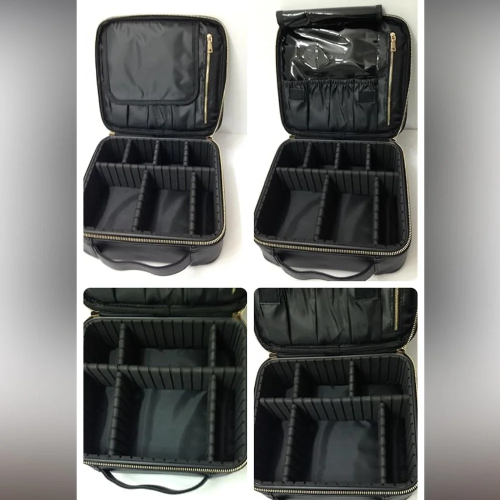 Black Travel Makeup Case - Compact Cosmetic Organizer